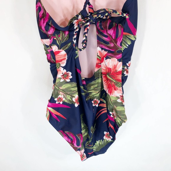 Kona Sol Small Swimsuit Keyhole Braided Strap One Piece Floral Tropical Blue 626 - Picture 7 of 12